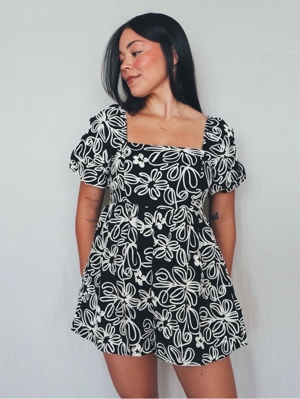 MAINSTRIP Adorable Babydoll Floral Dopamine Dressing Puff Sleeve Summer Romper